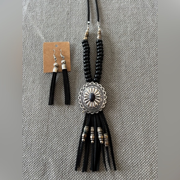 Jewelry - Black and Silver Beaded Necklace and Earring Set
